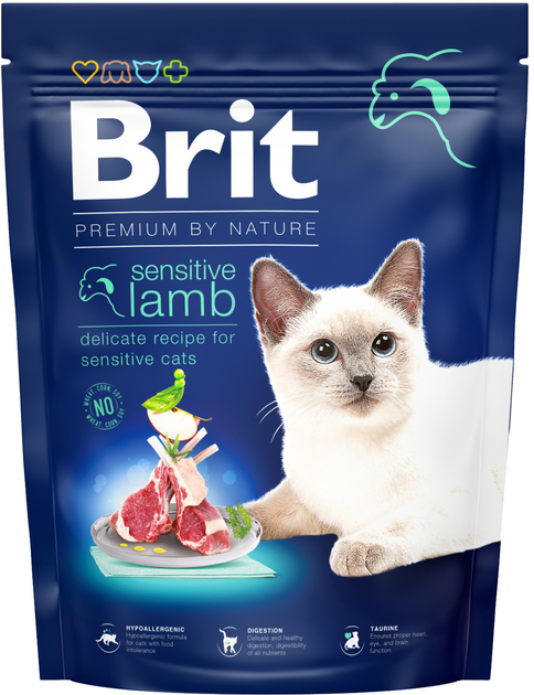 Сухий корм для кішок із чутливим травленням Brit Premium by Nature Cat Sensitive з ягням 300 г