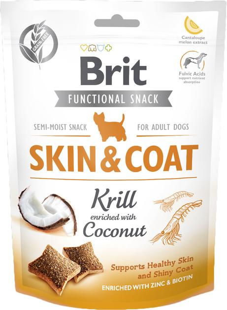 Ласощі для собак Brit Care Skin&Coat криль з кокосом 150 г