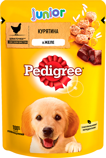 Упаковка вологого корму для собак Pedigree Курка з рисом у желе 100 г