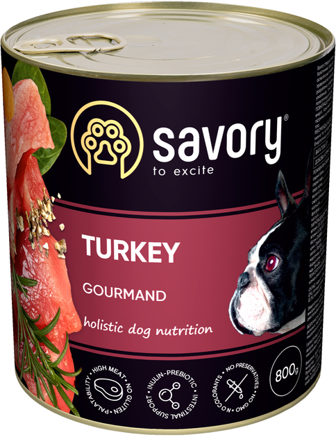 Вологий корм для дорослих собак Savory з індичкою 800 г