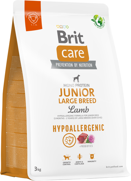 Корм для молодих собак великих порід Brit Care Dog Hypoallergenic Junior Large Breed гіпоалергенний з ягням 3 кг
