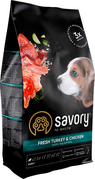 Сухий корм для цуценят Savory Puppy rich in Fresh Turkey and Chicken зі свіжим м’ясом індички та куркою 1 кг