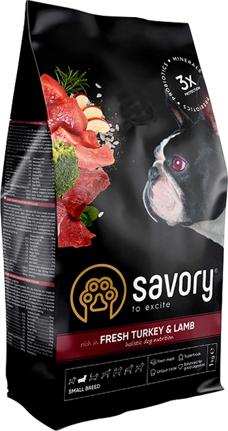 Сухий корм для собак малих порід Savory Small Breed rich in Fresh Turkey and Lamb зі свіжим м’ясом індички та ягнятиною 1 кг