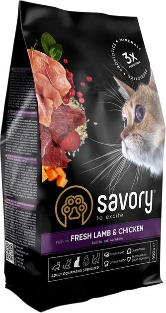 Сухий корм для кастрованих котів Savory Adult Cat Steril Fresh Lamb and Chicken зі свіжим м’ясом ягняти та куркою 400 г