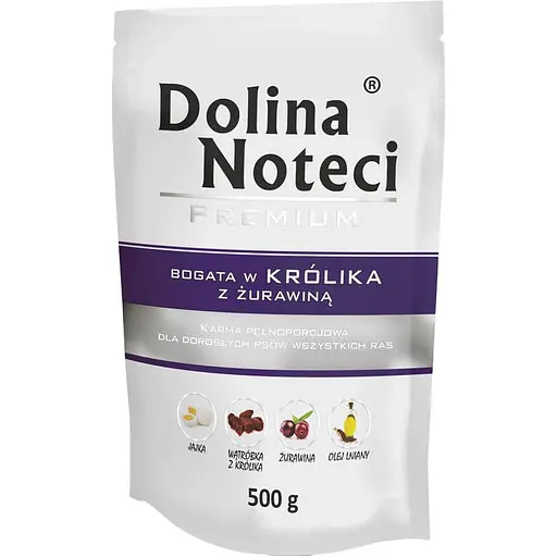 Пауч Dolina Noteci Premium  для собак з кроликом та журавлиною, 500 гр (10 шт/уп)