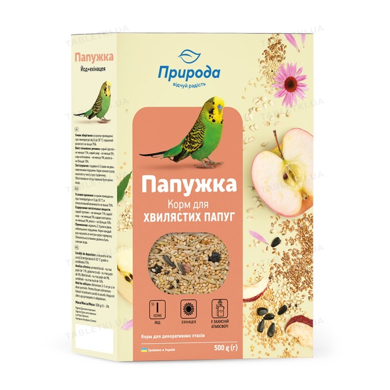 Корм для хвилястих папуг Природа Папужка Йод і ехінацея 500г