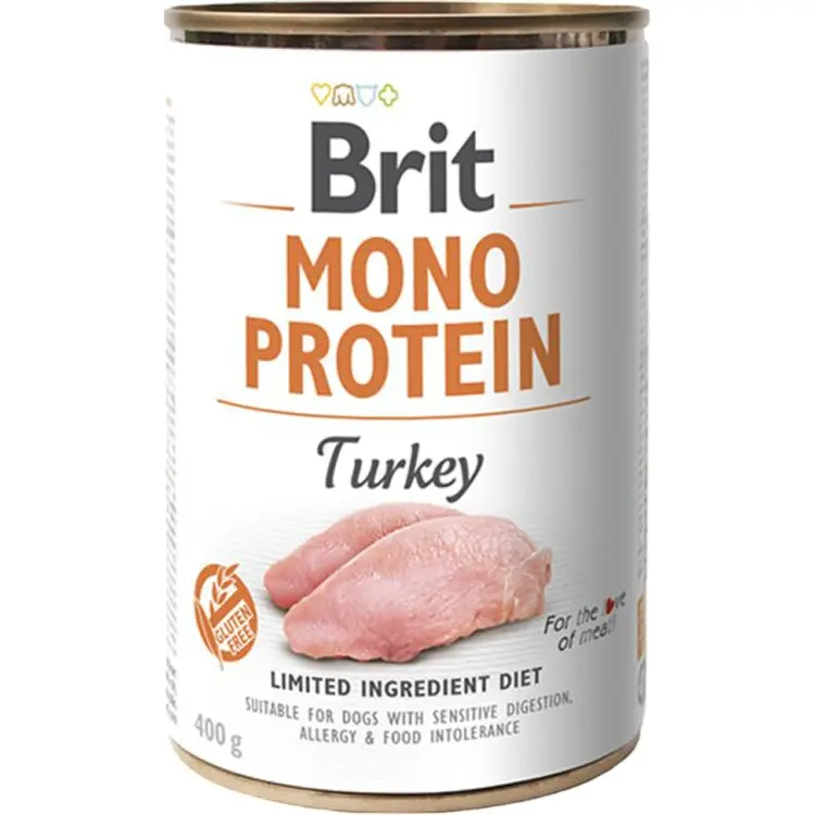 Монопротеїновий вологий корм для собак з чутливим травленням Brit Mono Protein Turkey з індичкою 400г