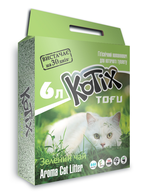 Наповнювач для котячого туалету Kotix Тофу Green tea Зелений Чай Соєвий грудкуючий 2.6 кг/6 л