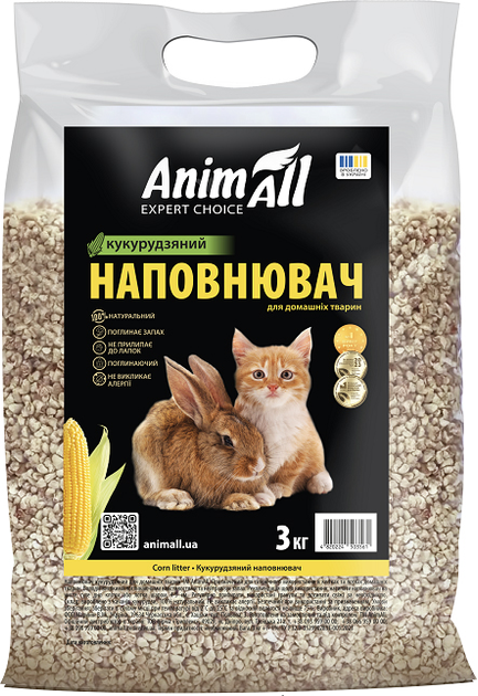 Наповнювач для туалетів домашніх тварин AnimAll кукурудзяний 3 кг