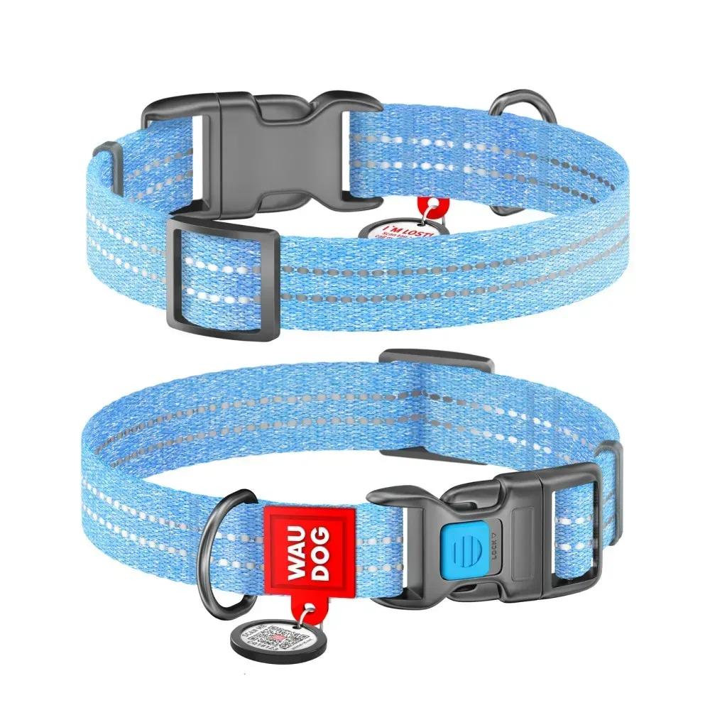Нашийник блакитний для собак нейлоновий WAUDOG Nylon 33-49 см