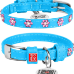 Нашийник блакитний для собак шкіряний WAUDOG Glamour Квіти 19-25 см -1
