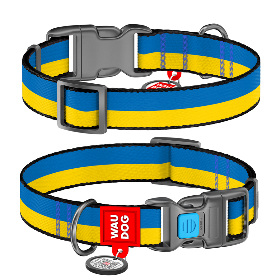 Нашийник для собак нейлоновий WAUDOG Nylon малюнок Colors of freedom 25-35 см