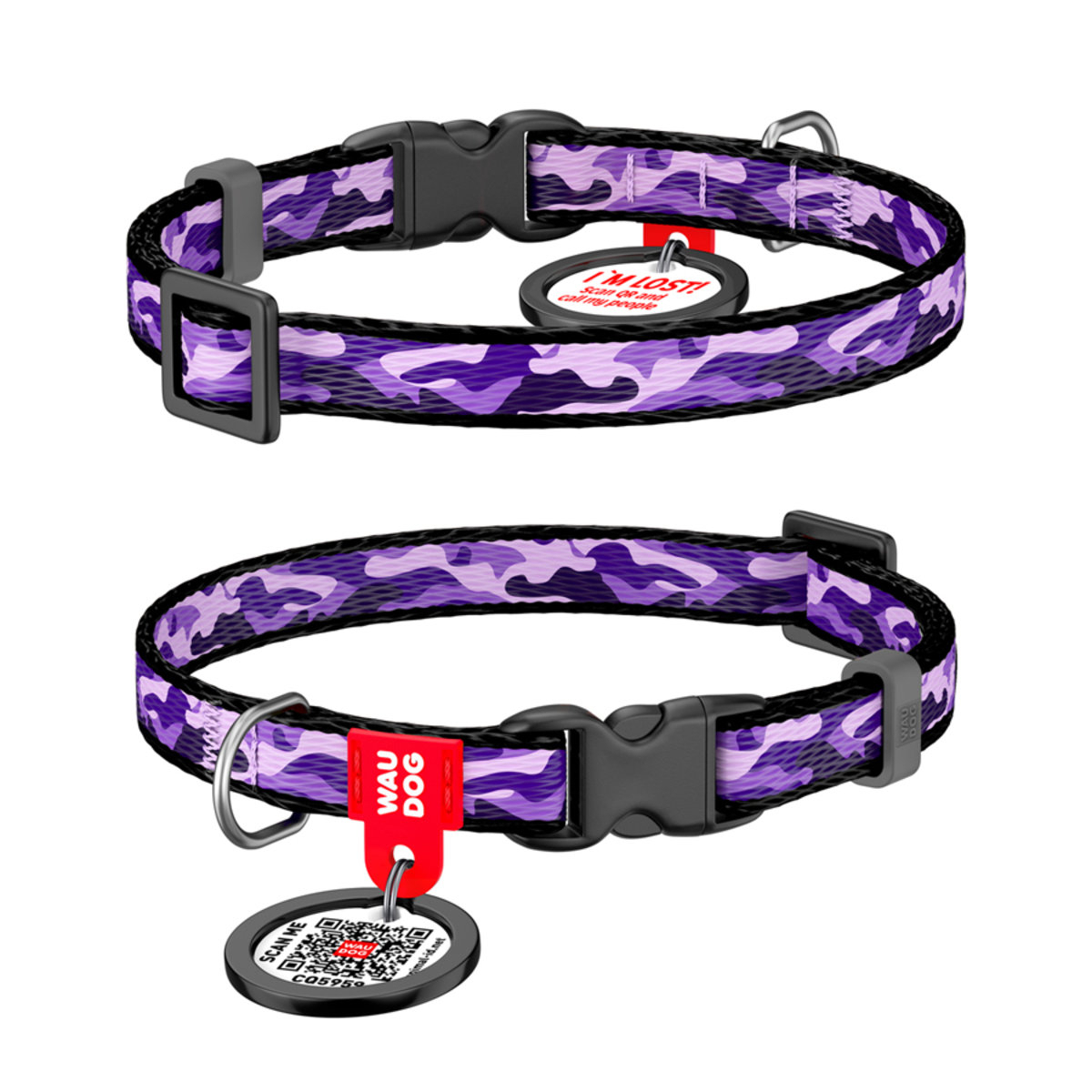 Нашийник для собак нейлоновий WAUDOG Nylon малюнок Фіолетовий камо 28-40 см