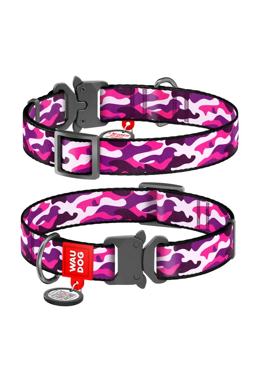 Нашийник для собак нейлоновий WAUDOG Nylon малюнок Рожевий камо 28-40 см