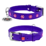 Нашийник фіолетовий для собак шкіряний WAUDOG Glamour з клейовими стразами Квіти 27-36 см-1