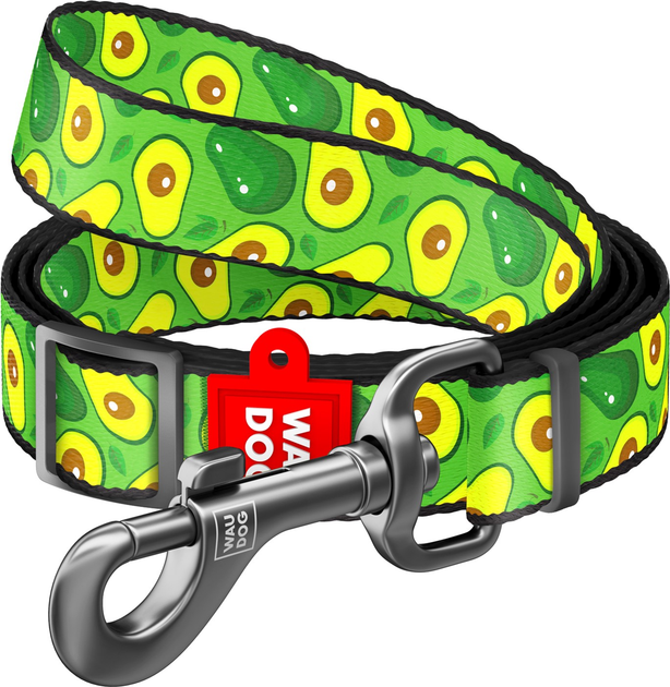 Повідець для собак нейлоновий WAUDOG Nylon, малюнок Авокадо, ширина 20 мм, довжина122 см