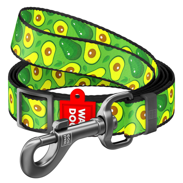 Повідець для собак нейлоновий WAUDOG Nylon, малюнок Авокадо, ширина 25 мм, довжина 122 см