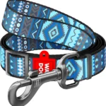 Повідець для собак нейлоновий WAUDOG Nylon, малюнок Етно синій, ширина 20 мм, довжина 122 см-1