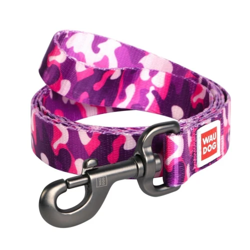 Повідець для собак нейлоновий WAUDOG Nylon, малюнок Рожевий камо, ширина 20 мм, довжина 122 см
