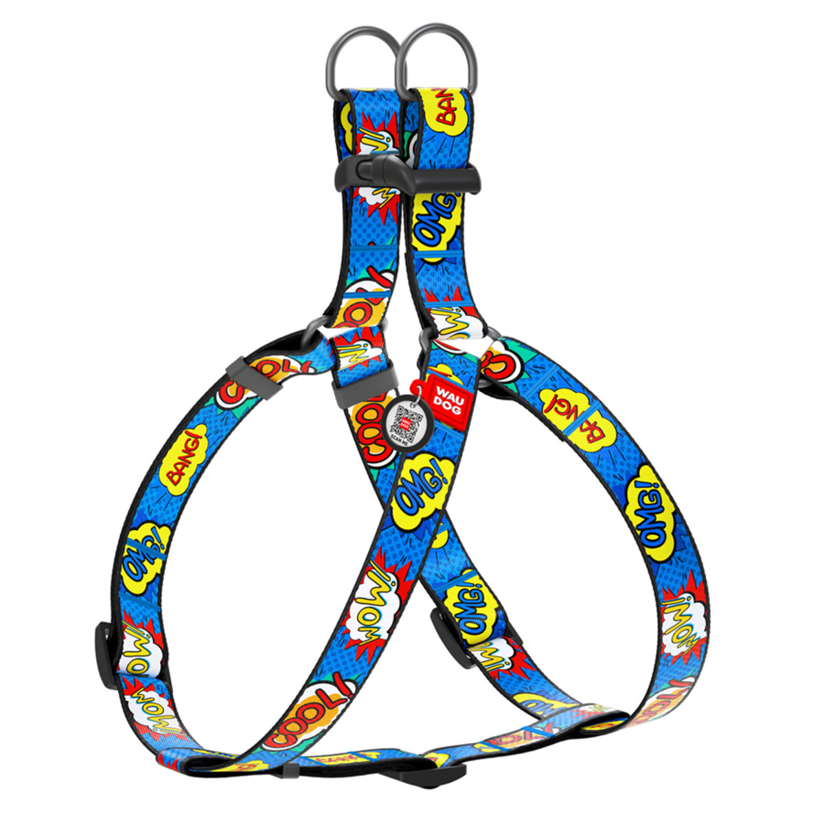 Шлея для собак анатомічна WAUDOG Nylon з QR паспортом, малюнок ВАУ