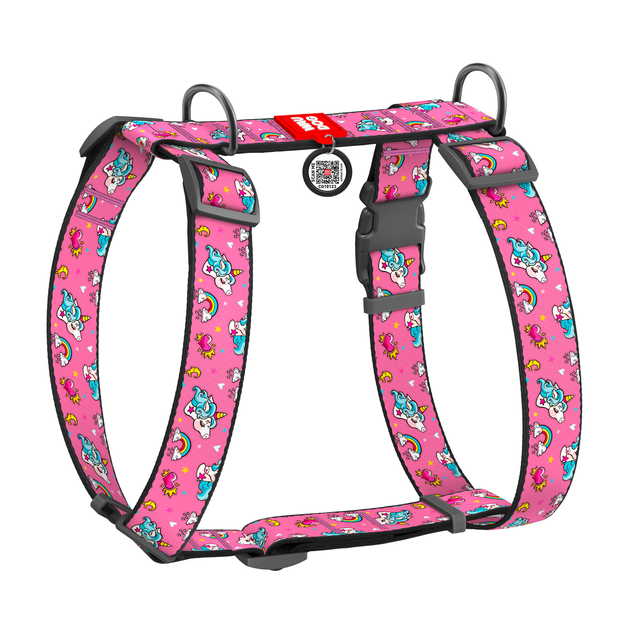 Шлея для собак анатомічна WAUDOG Nylon з QR паспортом, малюнок Єдиноріг, розмір М