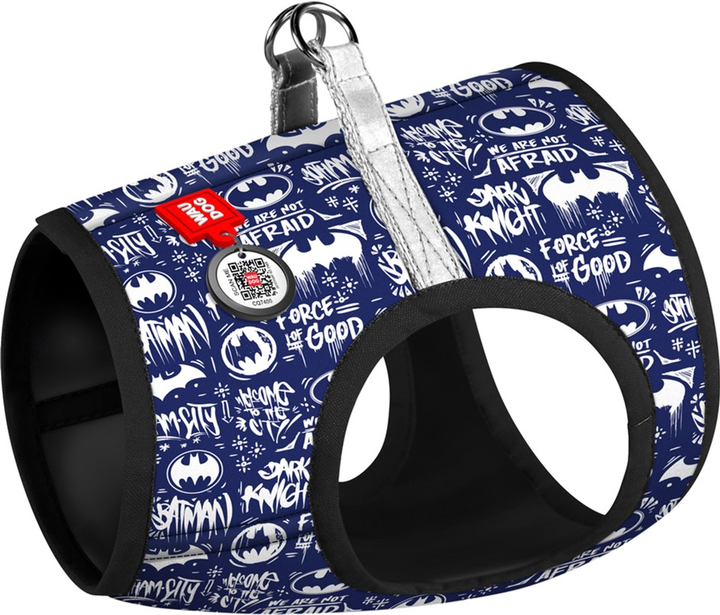 Шлея для собак м'яка WAUDOG Clothes з QR  Бетмен біло-блакитний XS3