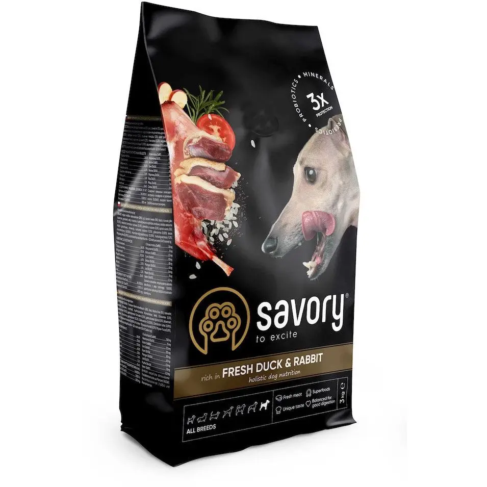 Сухий корм для собак Savory All Breeds rich in Fresh Duck&Rabbit зі свіжим м'ясом качки і кролика 3 кг