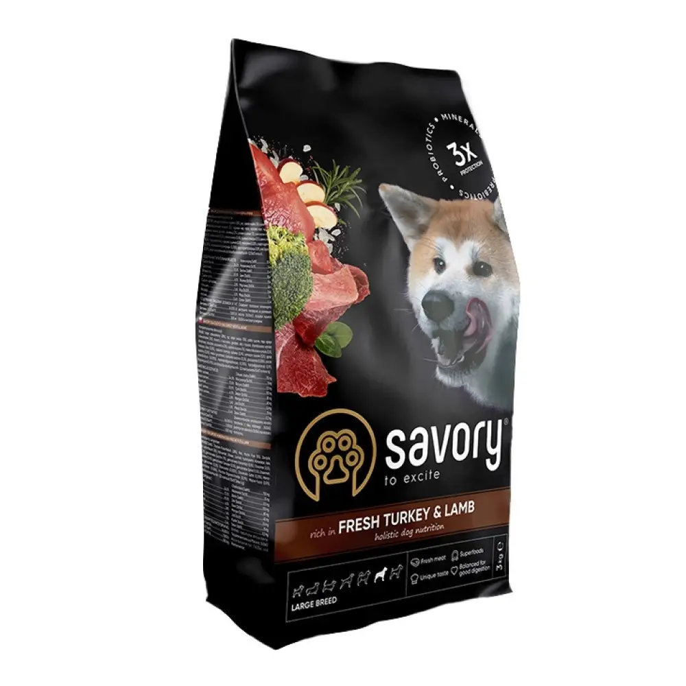 Сухий корм для собак Savory Large Breeds Fresh зі свіжими індичкою та ягням 3 кг