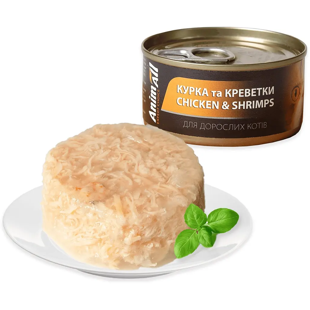 Вологий корм для котів AnimAll, з куркою та креветками 85 г