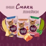 Вологий корм для котів Delickcious Шматочки з качкою, курячим філе і шпинатом в соусі 85 г-1