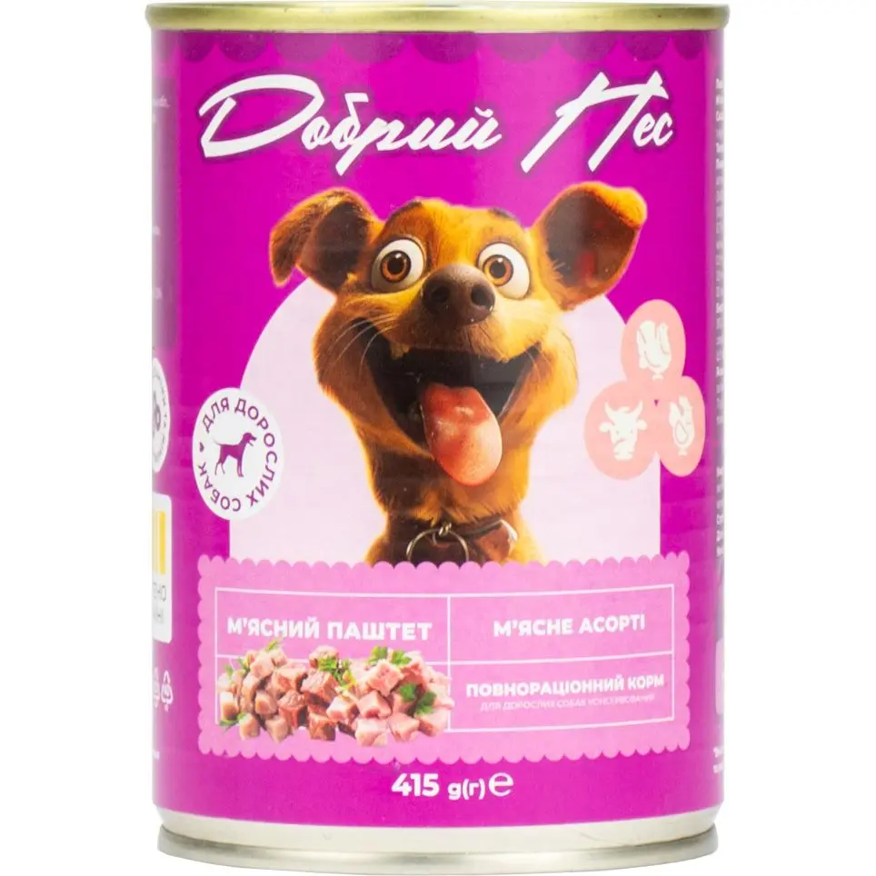 Вологий корм для собак Добрий Пес паштет м'ясне асорті 415г