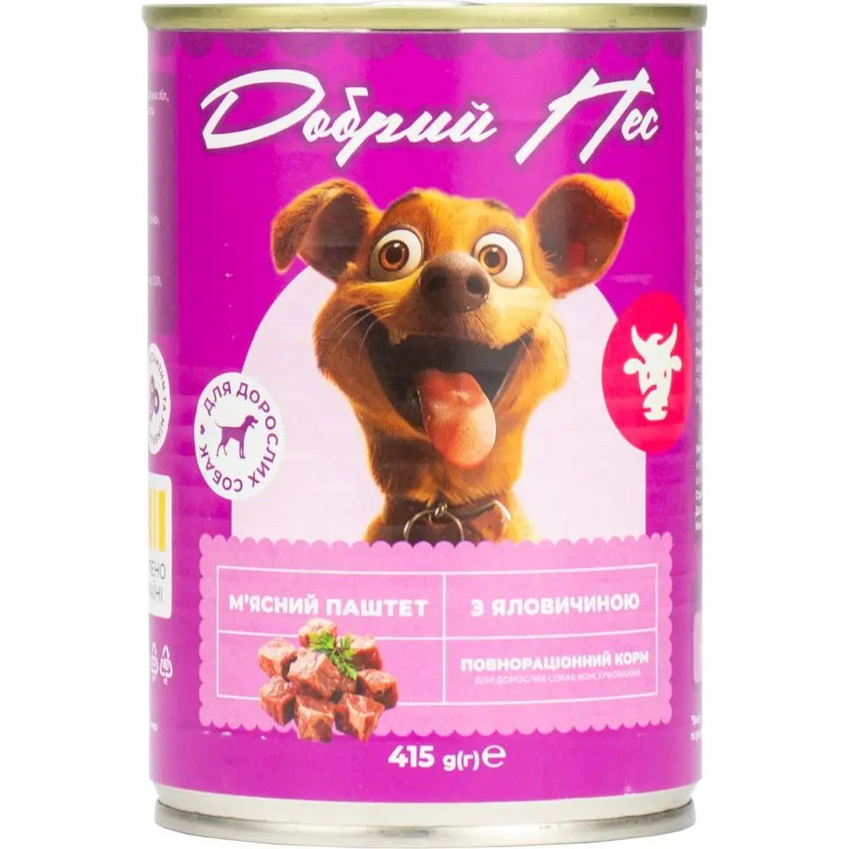 Вологий корм для собак Добрий Пес паштет з яловичиною 415г (6шт в уп)