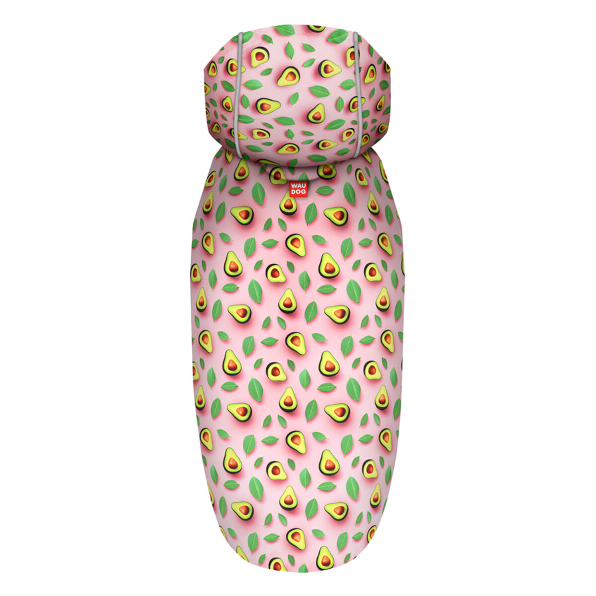 Дощовик-накидка з капюшоном для собак WAUDOG Clothes малюнок "Авокадо на рожевому" XL, Довжина 55-61 см, Обхват грудей 68-80 см, Обхват шиї 42-52 см
