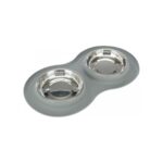 Миска Trixie для котів подвійна з нержавіючої сталі на підставці сіра 2х300 мл16 см 47х3х26 см-3