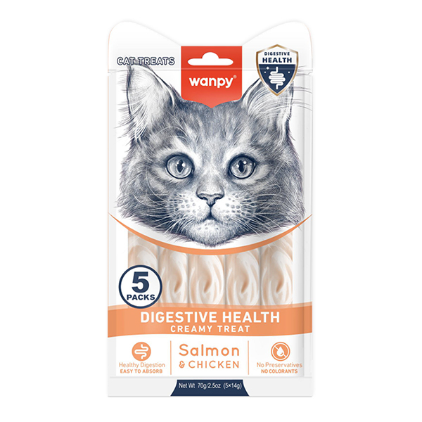 Wanpy Functional Creamy Lickable Treat Digestive Health Ванпі рідкі ласощі для котів із чутливим травленням 5 шт по 14 г