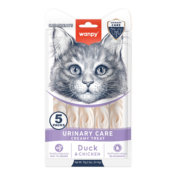 Wanpy Functional Creamy Lickable Treat Urinary Care Ванпі рідкі ласощі для котів із сечокам’яною хворобою 5 шт по 14 г